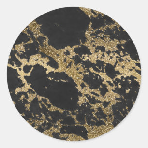 Modern Gold Glitter Black Marble Classic Round Sticker