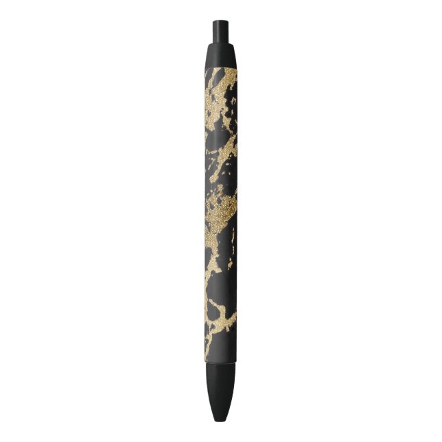 Modern Gold Glitter Black Marble Ink Pen (Front Vertical)