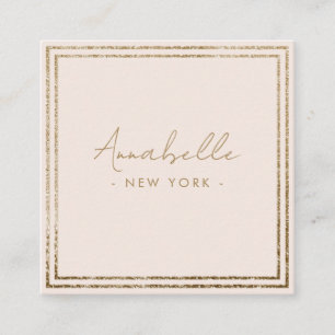 Modern Gold Glitter & Blush Pink Frame Minimal Square Business Card