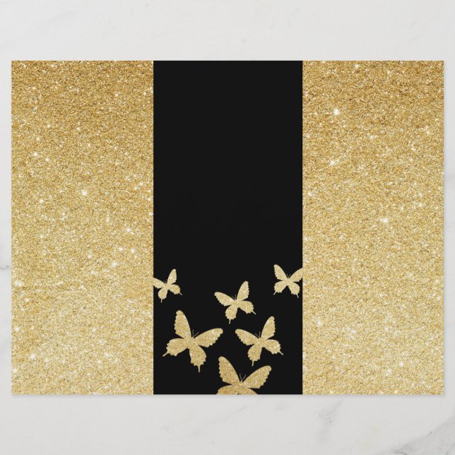 Modern Gold Glitter Butterflies Trifold Brochure (Front)