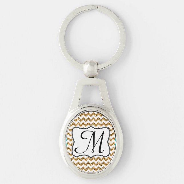 Modern Gold Glitter Chevron Zig Zag Key Chain (Front)