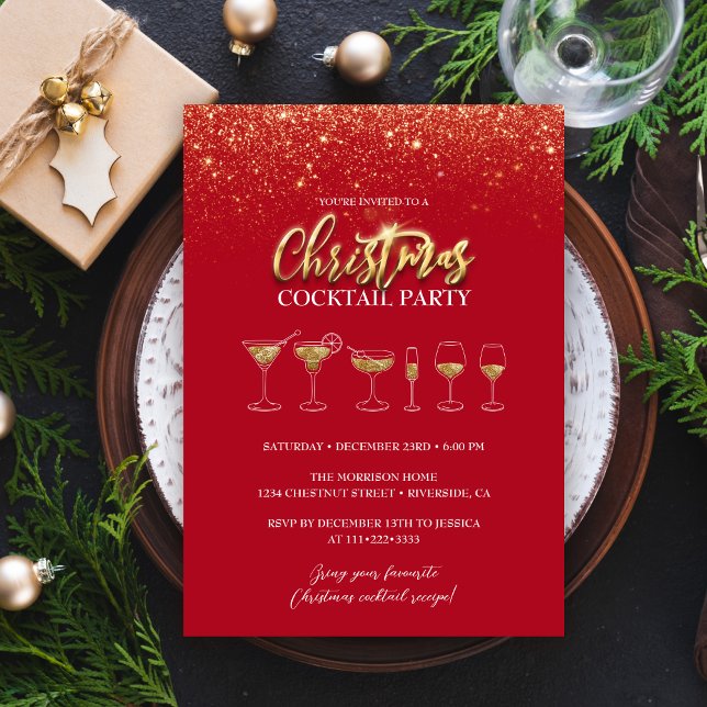 Modern Gold Glitter Christmas Cocktail Party Invitation (Creator Uploaded)