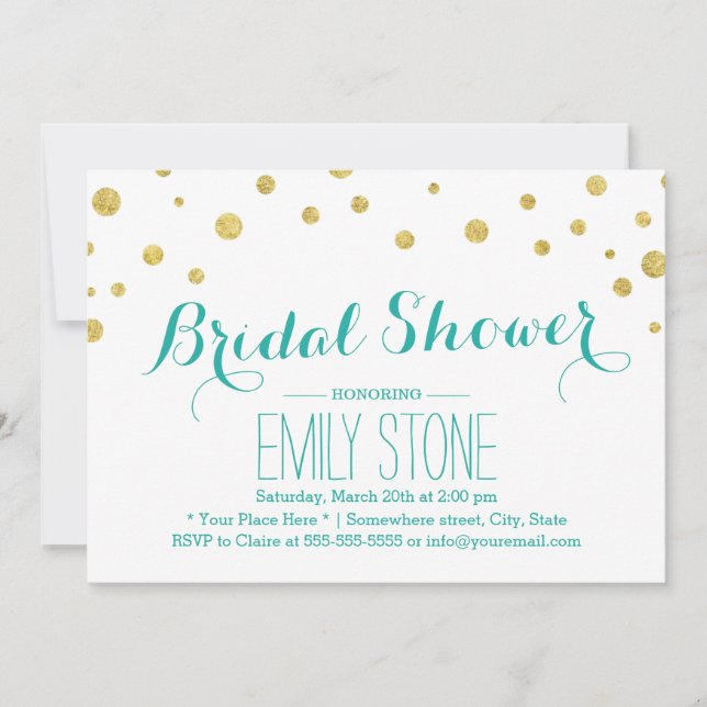 Modern Gold Glitter Confetti Dots Bridal Shower Invitation (Front)