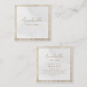 Modern Gold Glitter & Cream Frame Minimal Square Business Card