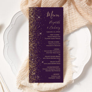Modern Gold Glitter Dark Purple Wedding Menu