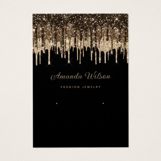 Modern gold Glitter Drips earring display card  (Front)