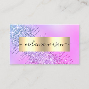 Modern Gold Glitter Drips Makeup Artist Purple Business Card