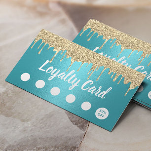 Modern Gold Glitter Drips Turquoise Salon Loyalty