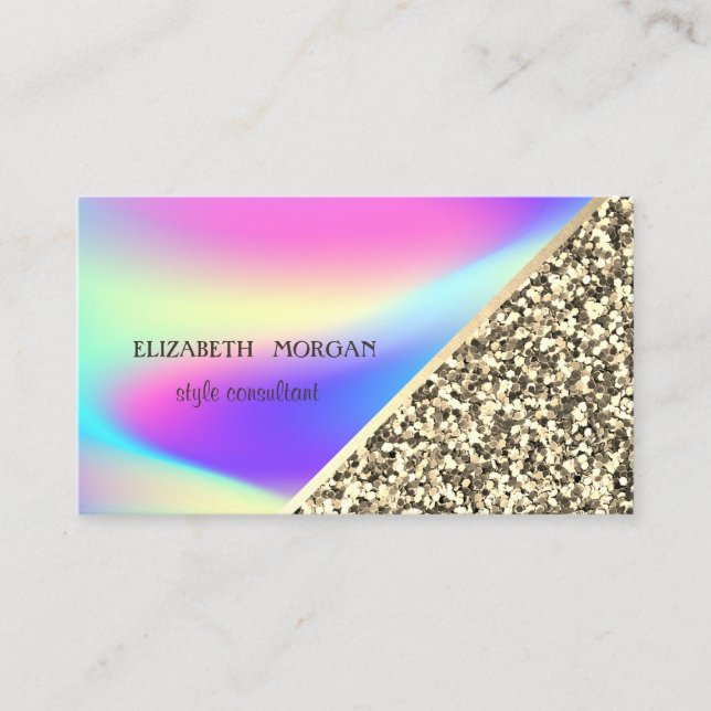 Modern Gold Glitter, Geometric,Ombre Holographic Business Card (Front)