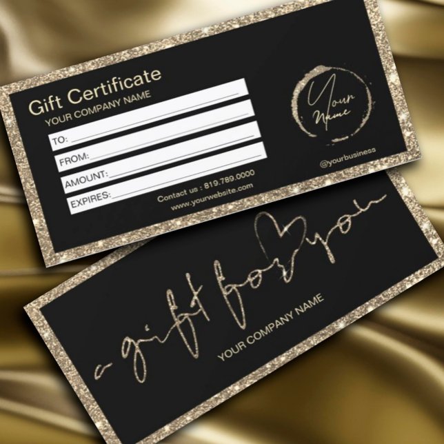 Modern Gold Glitter Gift Certificate (#zazzlemade #giftcertificate #giftcart #agiftforyou #luxurycard #glittergold)