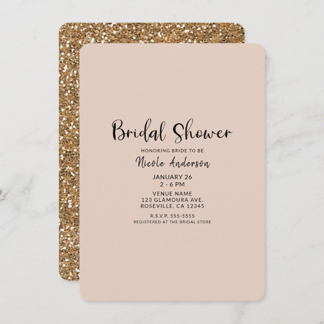 Modern Gold Glitter Glam Bridal Shower Invitation (Front/Back)