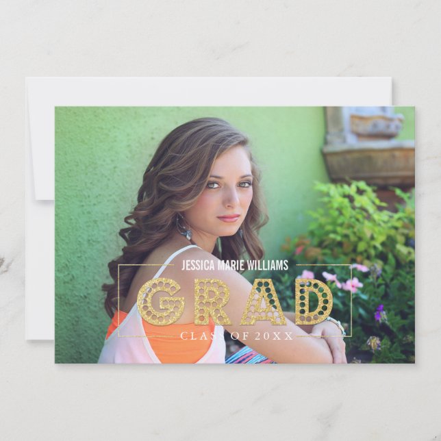 Modern Gold Glitter Graduation Invitations (Front)