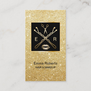 Modern Gold Glitter Hair & Makeup Artist Salon Business Card