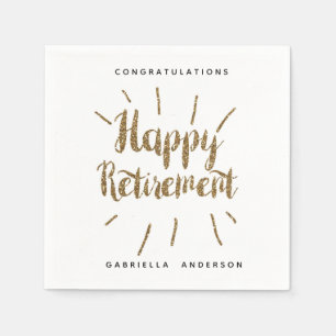 Modern Gold Glitter Happy Retirement Napkin