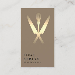 Modern Gold Glitter Knife & Whisk Bakery Business  Business Card