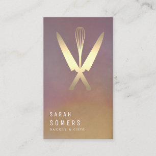 Modern Gold Glitter Knife & Whisk Bakery Business Card