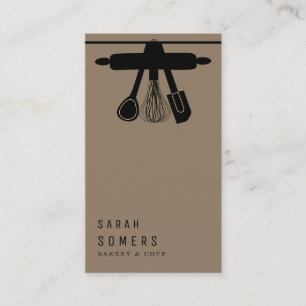 Modern Gold Glitter Knife & Whisk Bakery Business Card