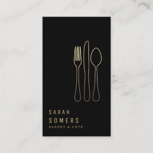 Modern Gold Glitter Knife & Whisk Bakery Business Card