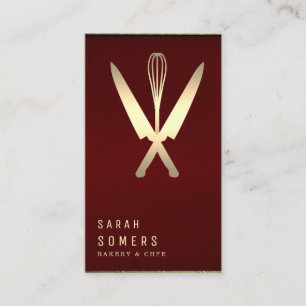 Modern Gold Glitter Knife & Whisk Bakery Business Card