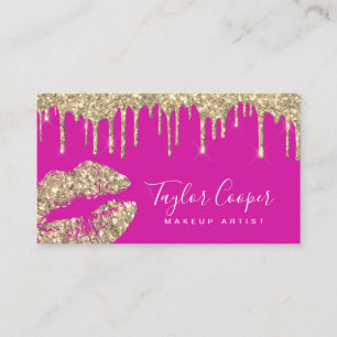 Modern gold glitter lips makeup artist  business  card