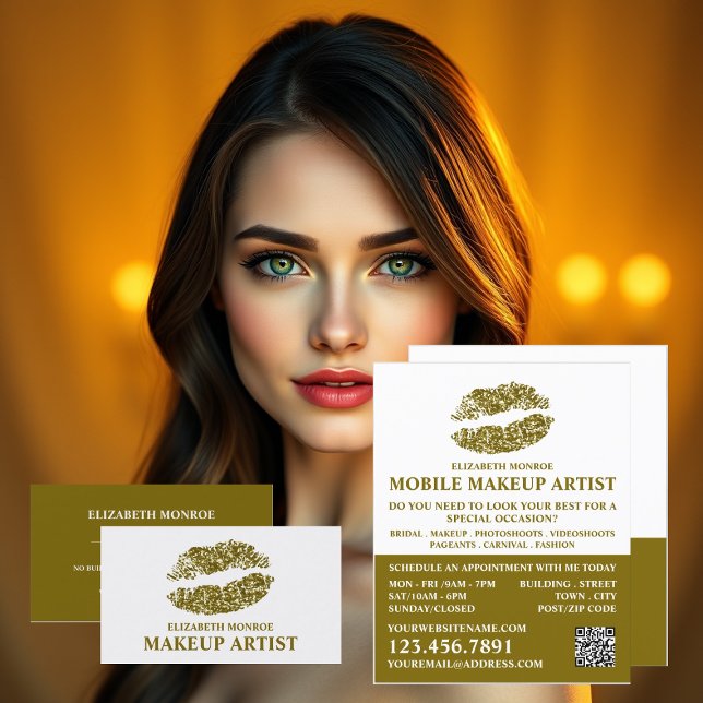 Modern Gold Glitter Lips, Makeup Artist Business Card (Creator Uploaded)