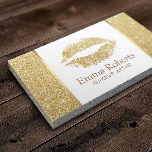 Modern Gold Glitter Lips Makeup Artist Salon Business Card (Creator Uploaded)