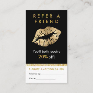 Modern Gold Glitter Lips Salon Referral Card