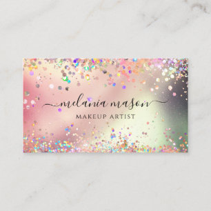 Modern Gold Glitter Makeup Artist Pink Metallic Business Card