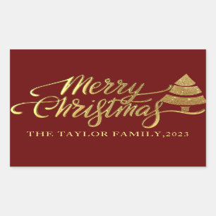 Modern Gold glitter Merry Christmas Holiday Gift  Rectangular Sticker