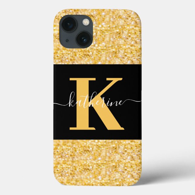 Modern Gold Glitter Monogram Case-Mate iPhone Ca Case (Back)