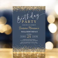 Modern Gold Glitter Navy Blue Birthday Any Age