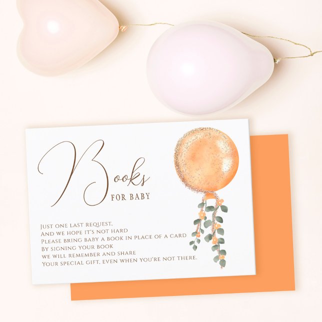 Modern gold glitter orange balloon bring a book enclosure card (Creator Uploaded)
