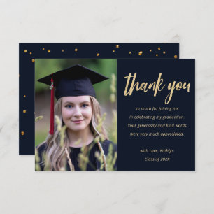 Modern Gold Glitter Personalised Photo Graduation Thank You Card