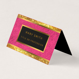 Modern Gold Glitter Pink Linen Business Card