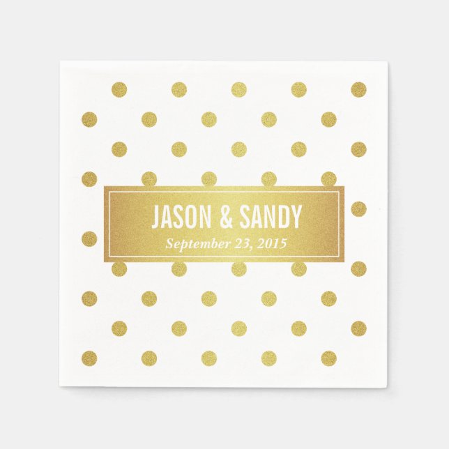 Modern Gold Glitter Polka Dots Napkin (Front)