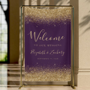 Modern Gold Glitter Purple Wedding Welcome Banner