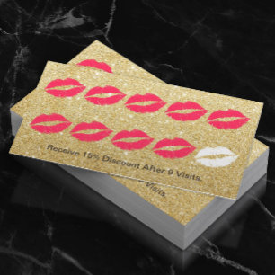 Modern Gold Glitter Red Lips Beauty Salon Loyalty Card
