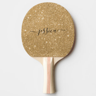 Modern gold glitter script name  ping pong paddle