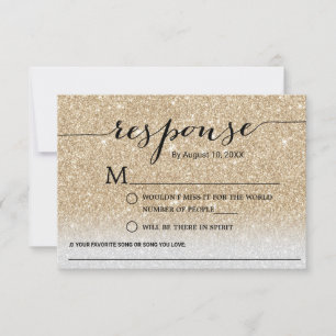 Modern Gold Glitter Song Request Wedding RSVP Card