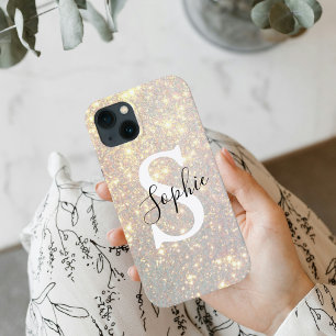 Modern Gold Glitter Spark    Personal Initial  iPhone 13 Case