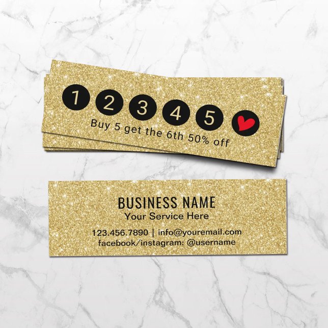 Modern Gold Glitter Sparkles 6 Punch Loyalty Card (Creator Uploaded)