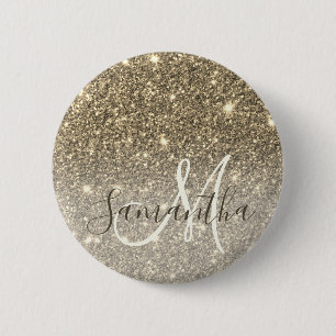 Modern Gold Glitter Sparkles Personalised Name 6 Cm Round Badge