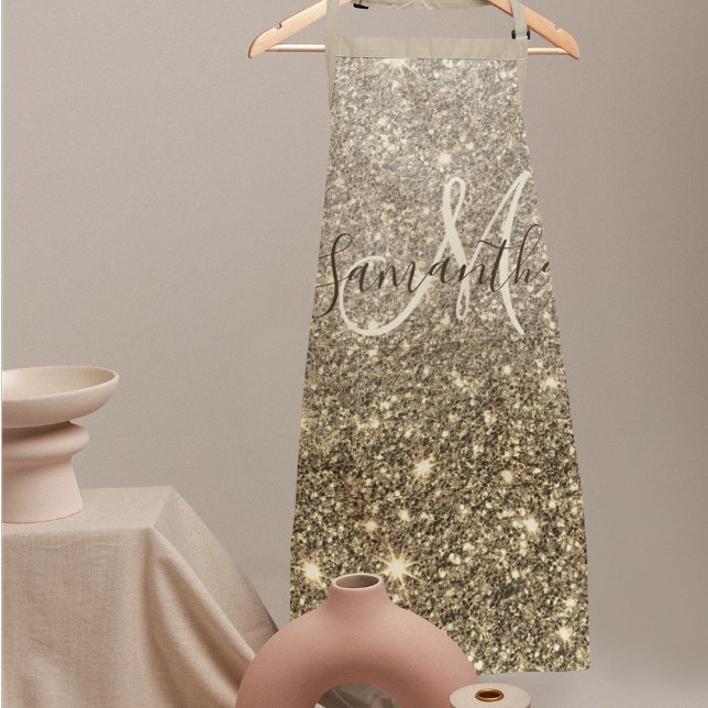 Modern Gold Glitter Sparkles Personalised Name Apron (Creator Uploaded)