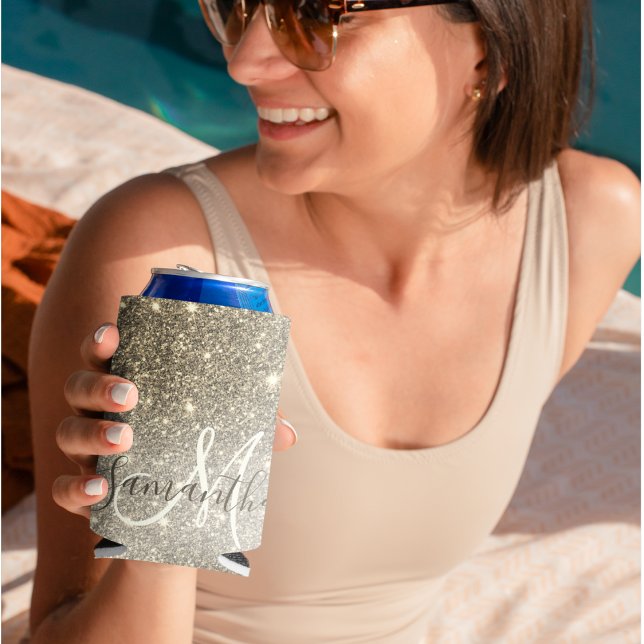 Modern Gold Glitter Sparkles Personalised Name Can Cooler (Creator Uploaded)