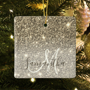 Modern Gold Glitter Sparkles Personalised Name Ceramic Ornament