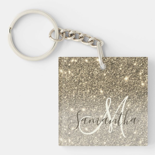 Modern Gold Glitter Sparkles Personalised Name Key Ring (Front)