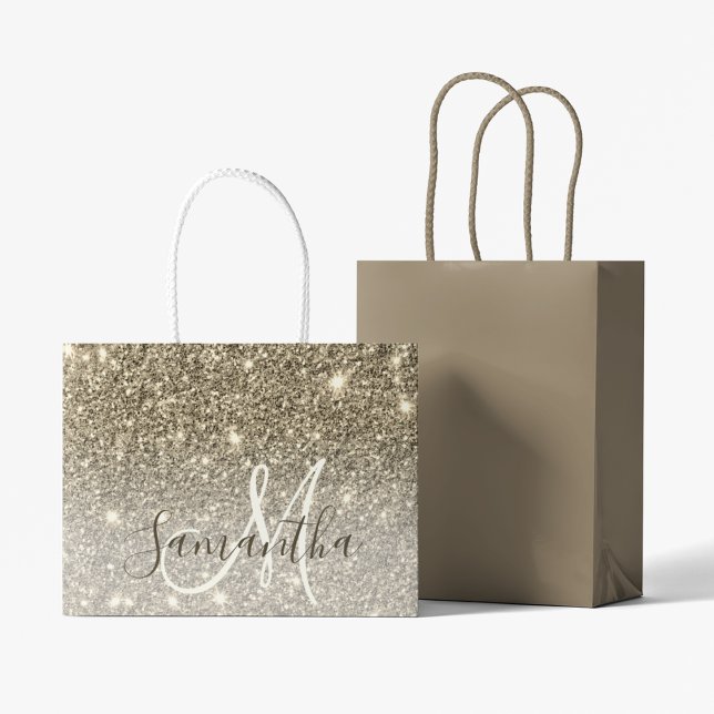 Modern Gold Glitter Sparkles Personalised Name Large Gift Bag (Creator Uploaded)