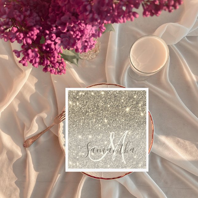 Modern Gold Glitter Sparkles Personalised Name Napkin (Creator Uploaded)