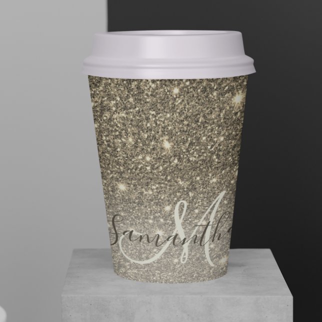 Modern Gold Glitter Sparkles Personalised Name Paper Cups (Creator Uploaded)