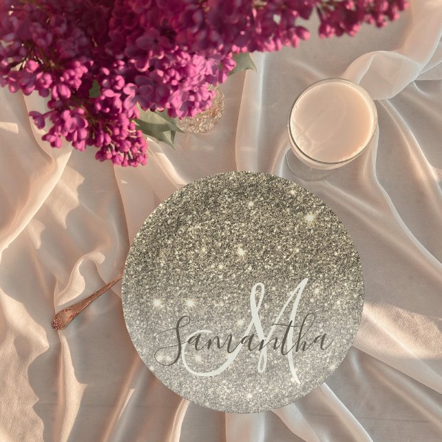 Modern Gold Glitter Sparkles Personalised Name Paper Plate (Creator Uploaded)